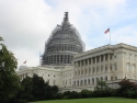 The Capitol building under remodeling with scaffold.