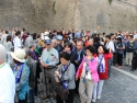 Lining up to enter Vatican Museum for tour group.