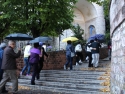 Walking up the hill toward St Claire's Basilica. It was raining.