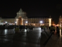 Praça do Comércio at night. Independence day is the day. They are having a 10K run.